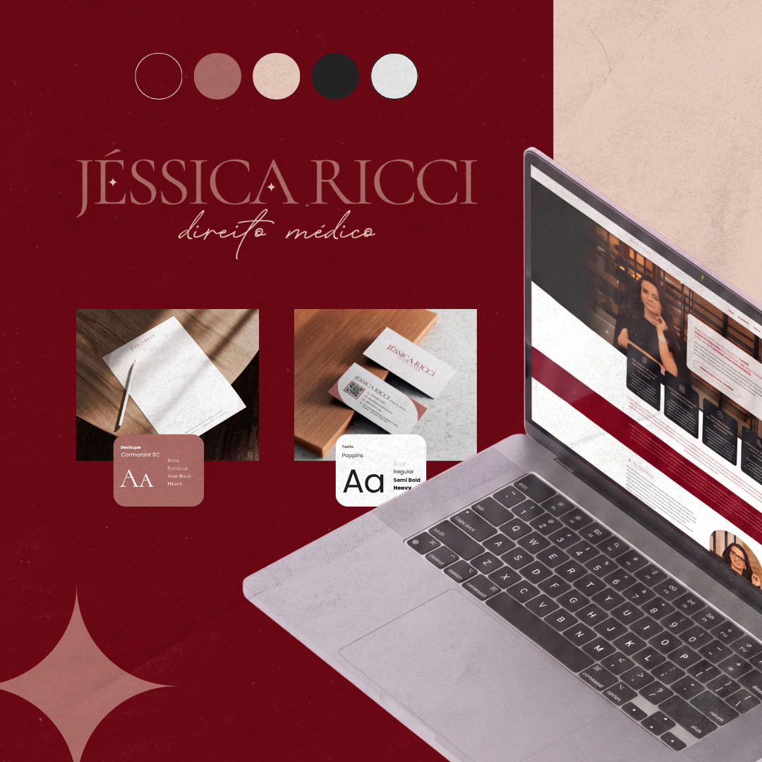 Identidade visual, papelaria e landing page para Jéssica Ricci